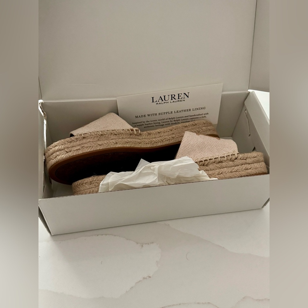 Ralph Lauren Tan RL Logo Espadrille Platform Slides - Picture 4 of 5